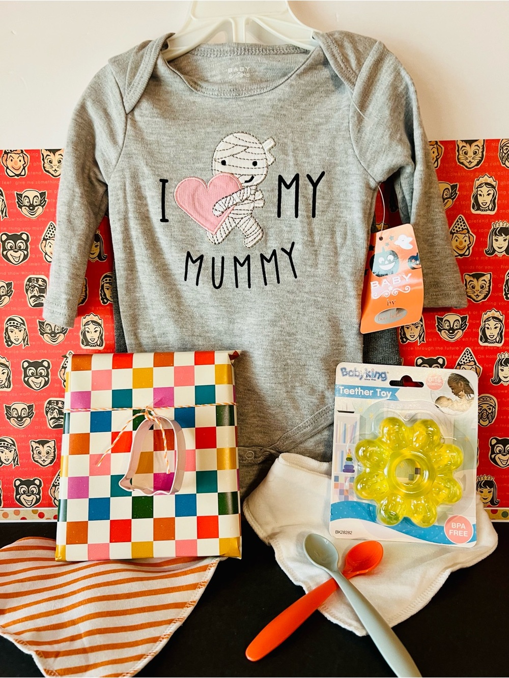 Baby 3-6 Months Blind “Play” Date w/a Book + Halloween 2pc Onesie & Pants Mummy